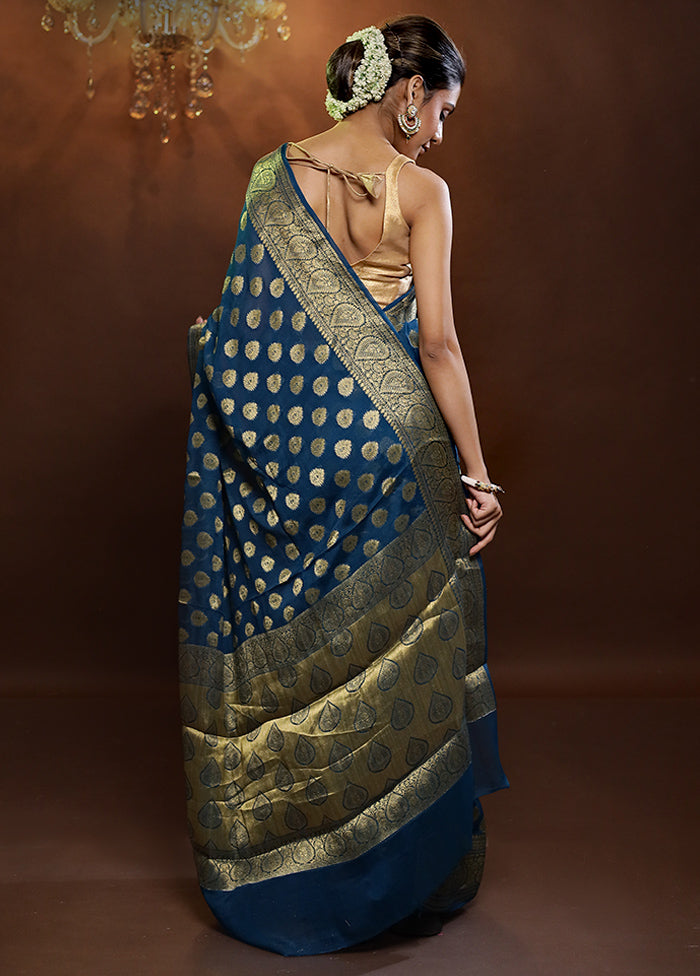Blue Georgette Saree With Blouse Piece - Indian Silk House Agencies
