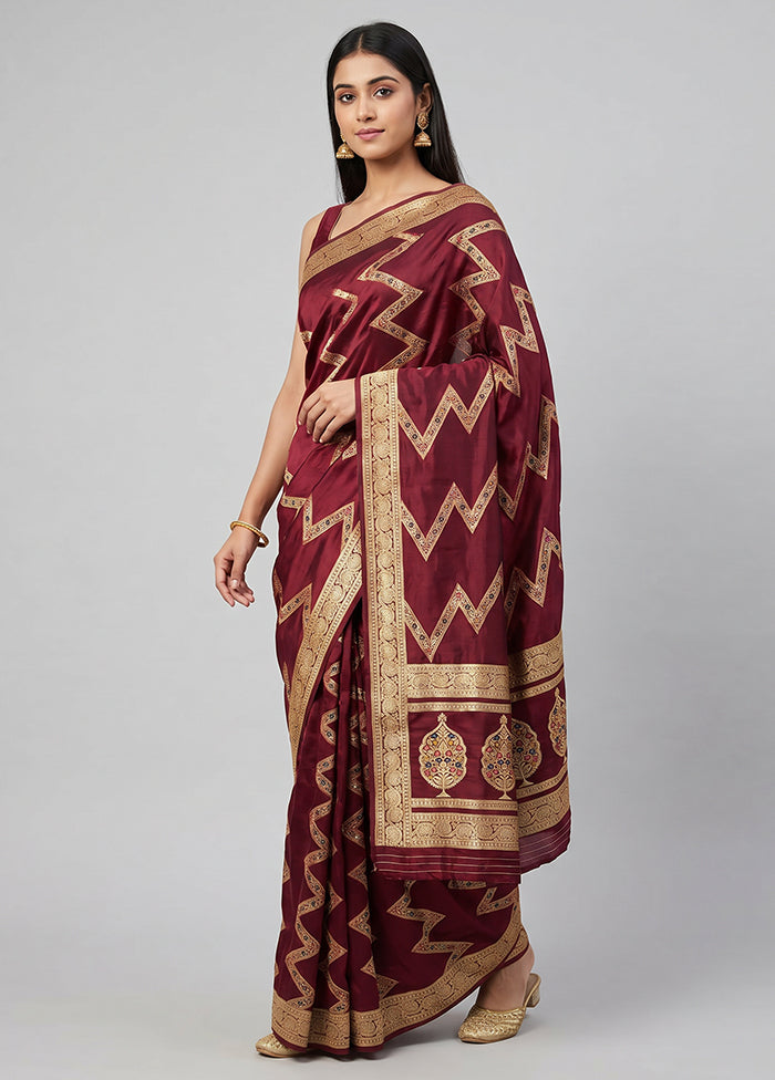 Maroon Dupion Silk Saree With Blouse Piece