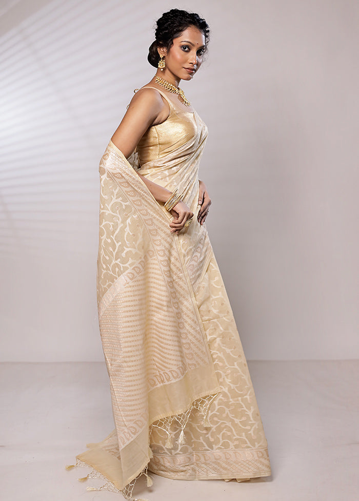 Cream Kora Silk Saree With Blouse Piece - Indian Silk House Agencies