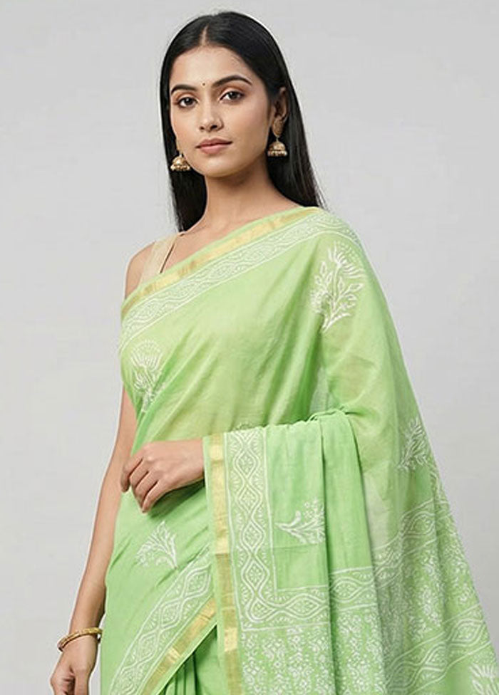 Green Chanderi Silk Saree With Blouse Piece