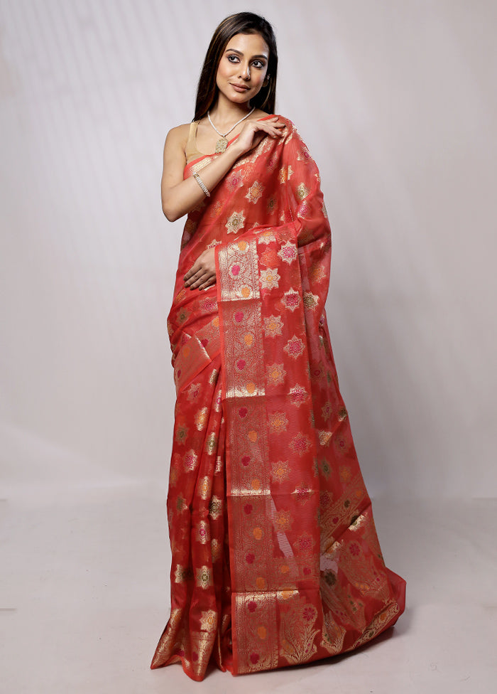 Red Cotton Saree With Blouse Piece - Indian Silk House Agencies