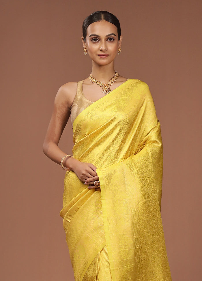 Yellow Dupion Silk Saree With Blouse Piece