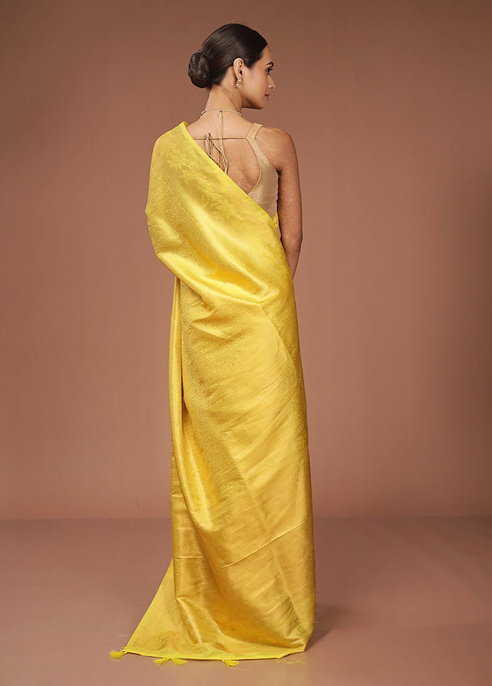 Yellow Dupion Silk Saree With Blouse Piece