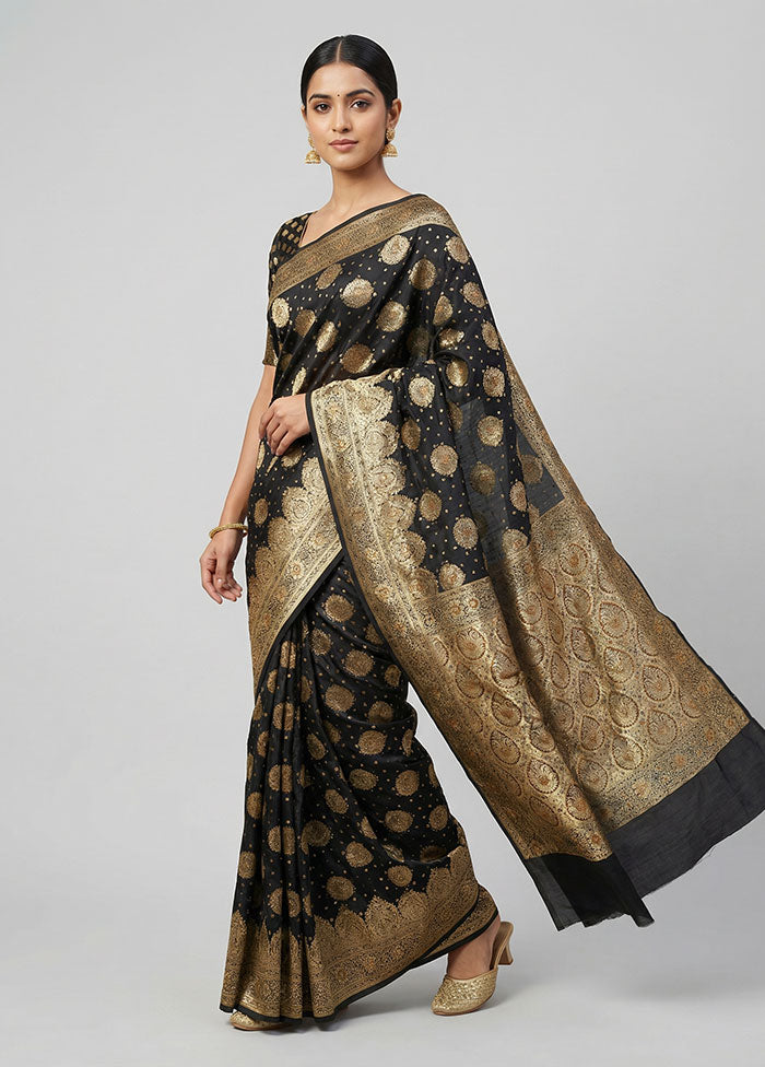 Black Banarasi Silk Saree With Blouse Piece