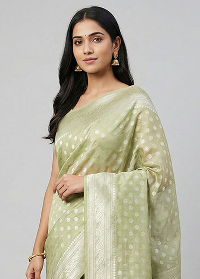 Green Kora Silk Saree With Blouse Piece