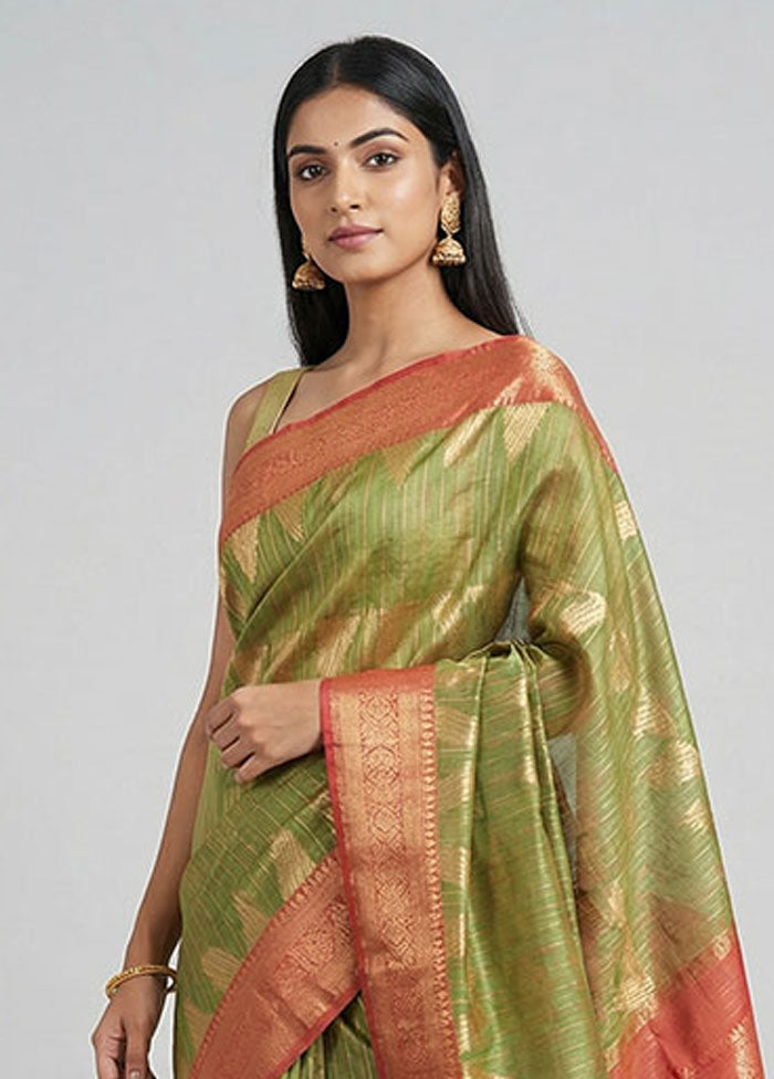 Green Kora Silk Saree With Blouse Piece
