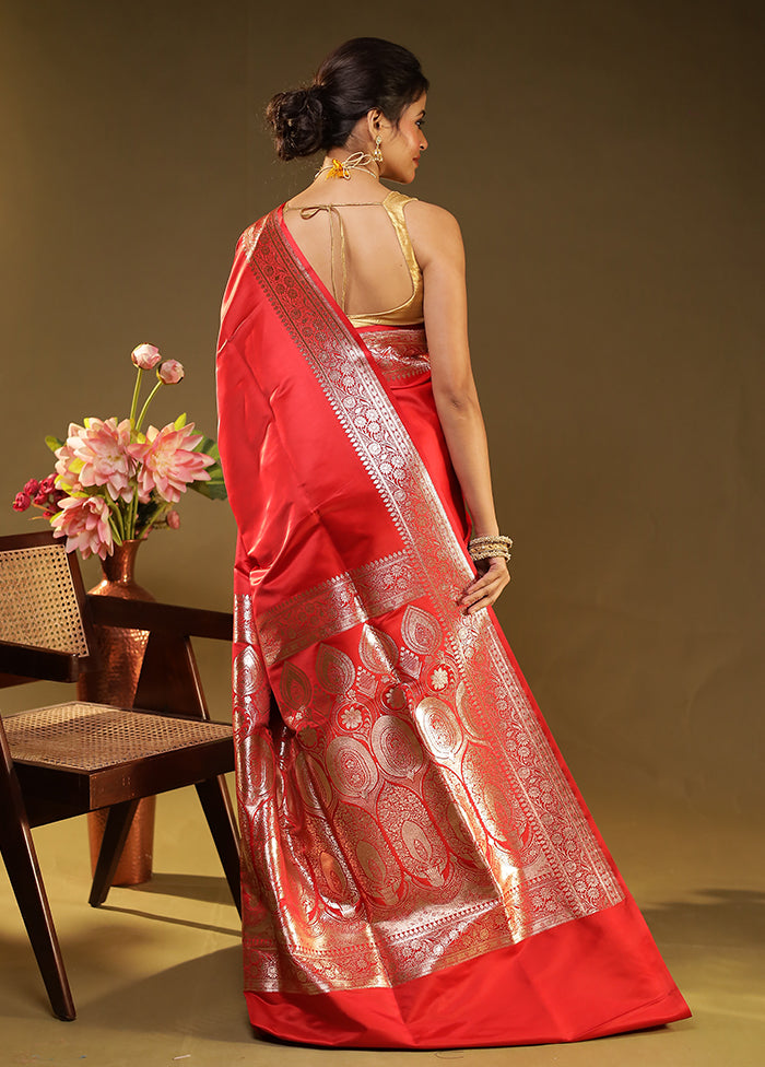 Red Banarasi Silk Saree With Blouse Piece