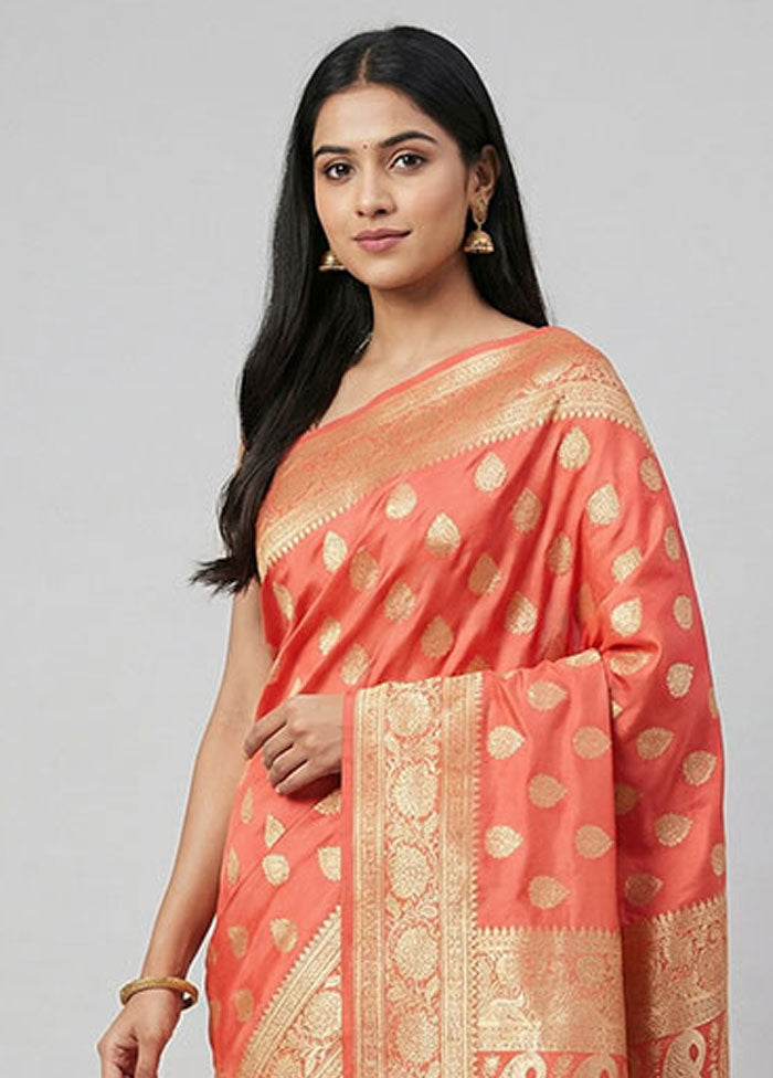 Pink Handloom Banarasi Pure Silk Saree With Blouse Piece
