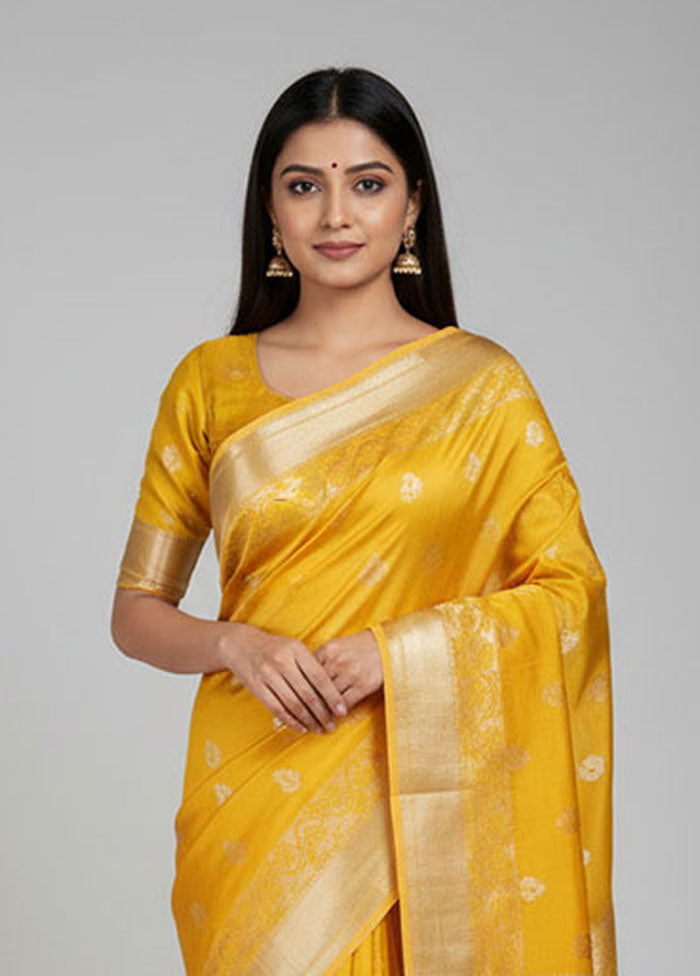 Yellow Kanjivaram Silk Saree With Blouse Piece