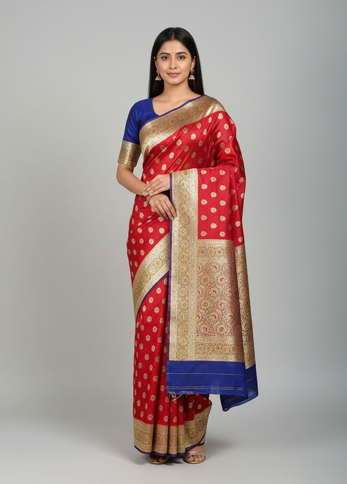 Red Banarasi Silk Saree With Blouse Piece
