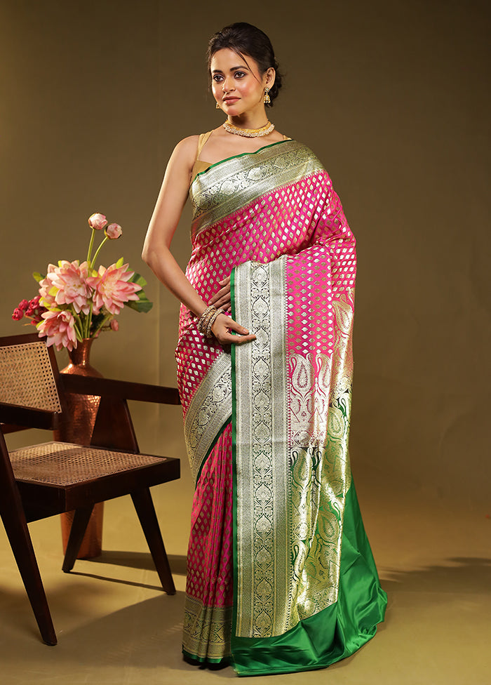 Pink Banarasi Silk Saree With Blouse Piece
