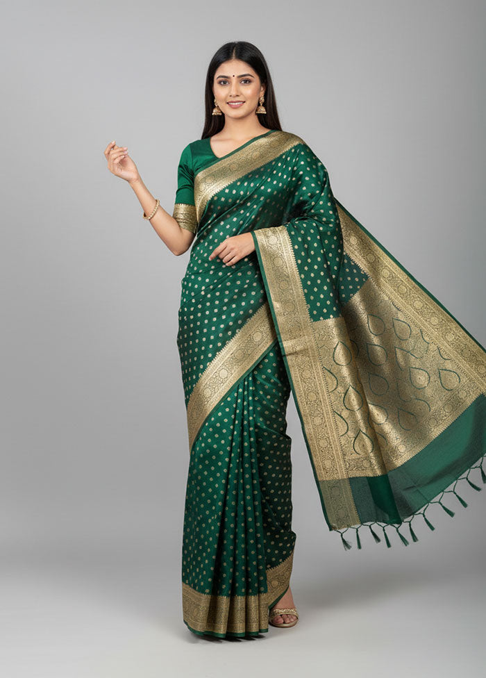 Green Banarasi Silk Saree With Blouse Piece