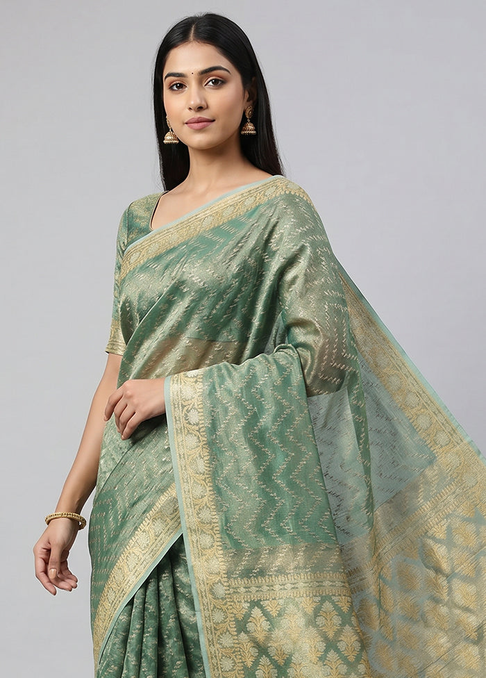 Blue Tissue Silk Saree With Blouse Piece