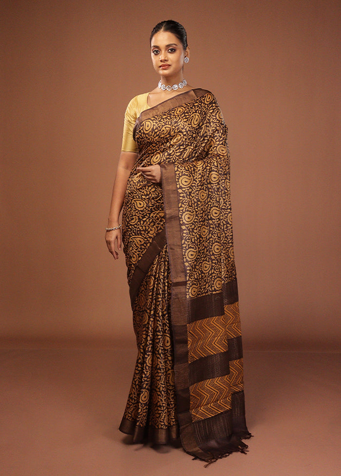Black Handloom Tussar Pure Silk Saree With Blouse Piece