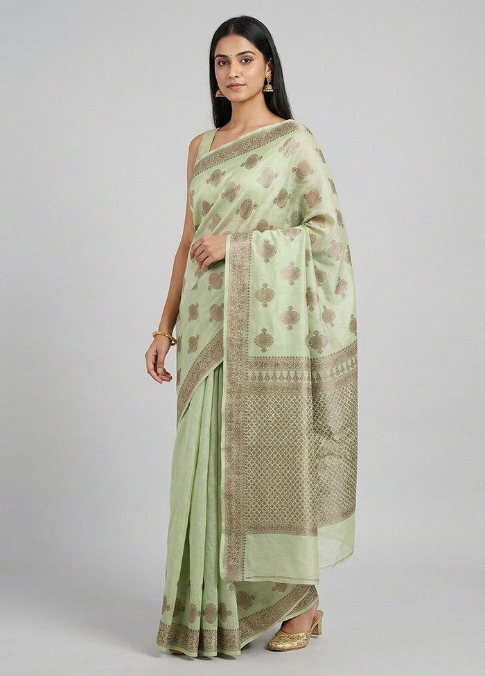 Green Handloom Dupion Pure Silk Saree With Blouse Piece