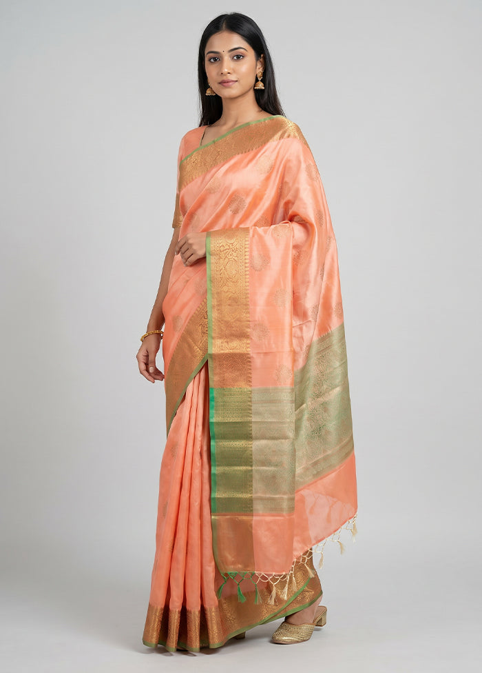 Peach Dupion Silk Saree With Blouse Piece