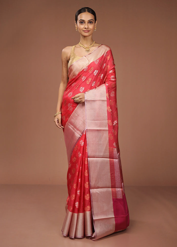 Pink Dupion Silk Saree With Blouse Piece