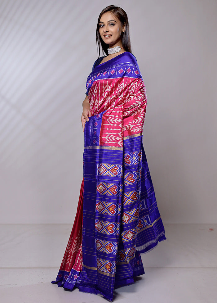 Pink Handloom Ikkat Pure Silk Saree With Blouse Piece - Indian Silk House Agencies