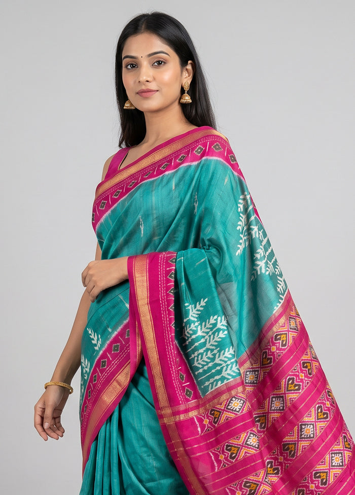 Green Handloom Ikkat Pure Silk Saree With Blouse Piece