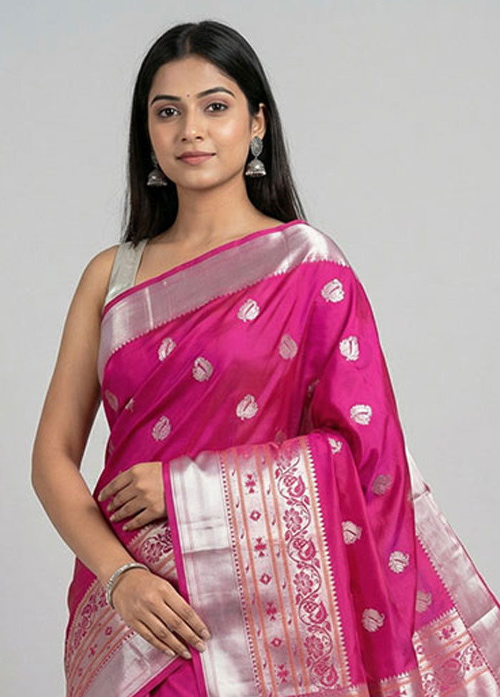 Pink Kanjivaram Silk Saree With Blouse Piece