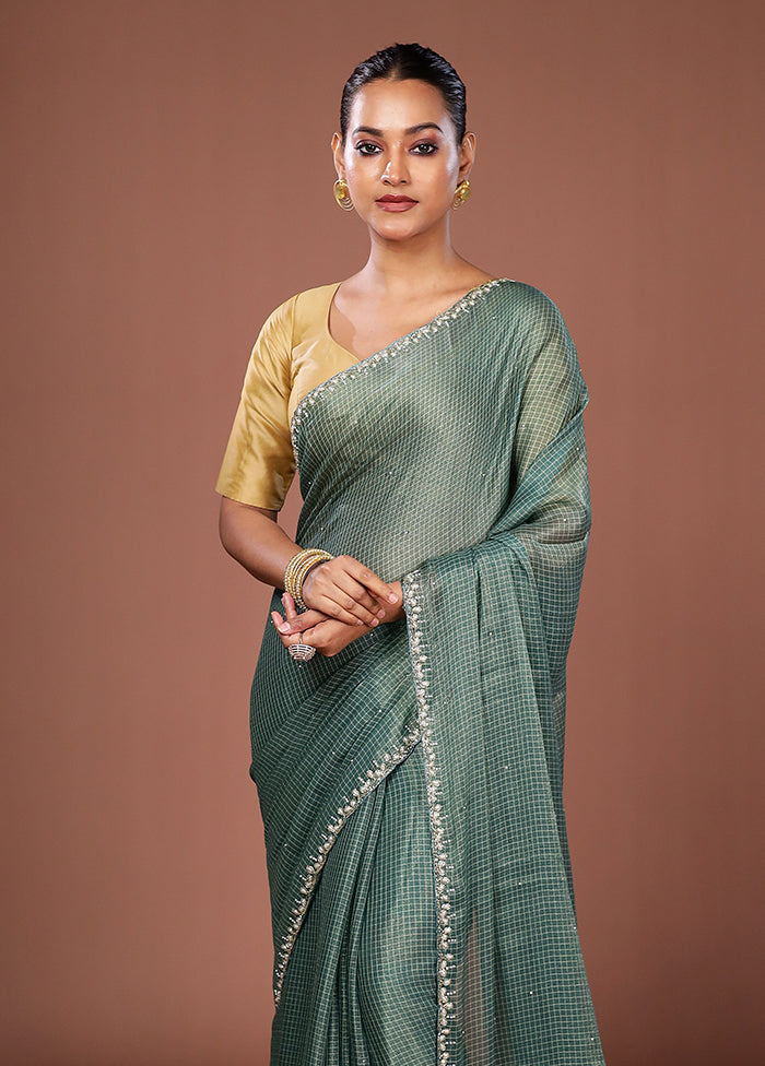 Green Tissue Silk Saree With Blouse Piece