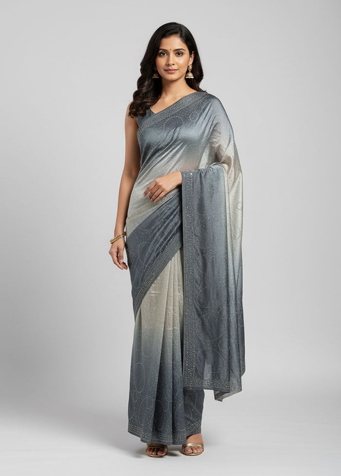 Grey Chiffon Silk Saree With Blouse Piece