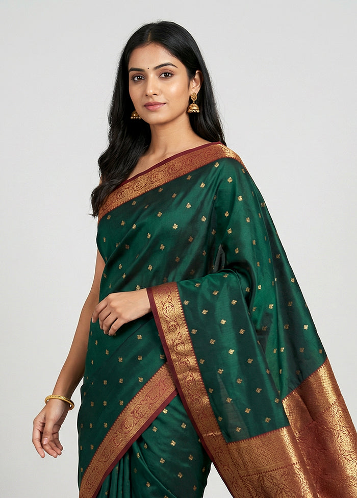 Green Kanjivaram Silk Saree With Blouse Piece