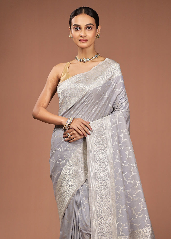 Grey Uppada Silk Saree With Blouse Piece