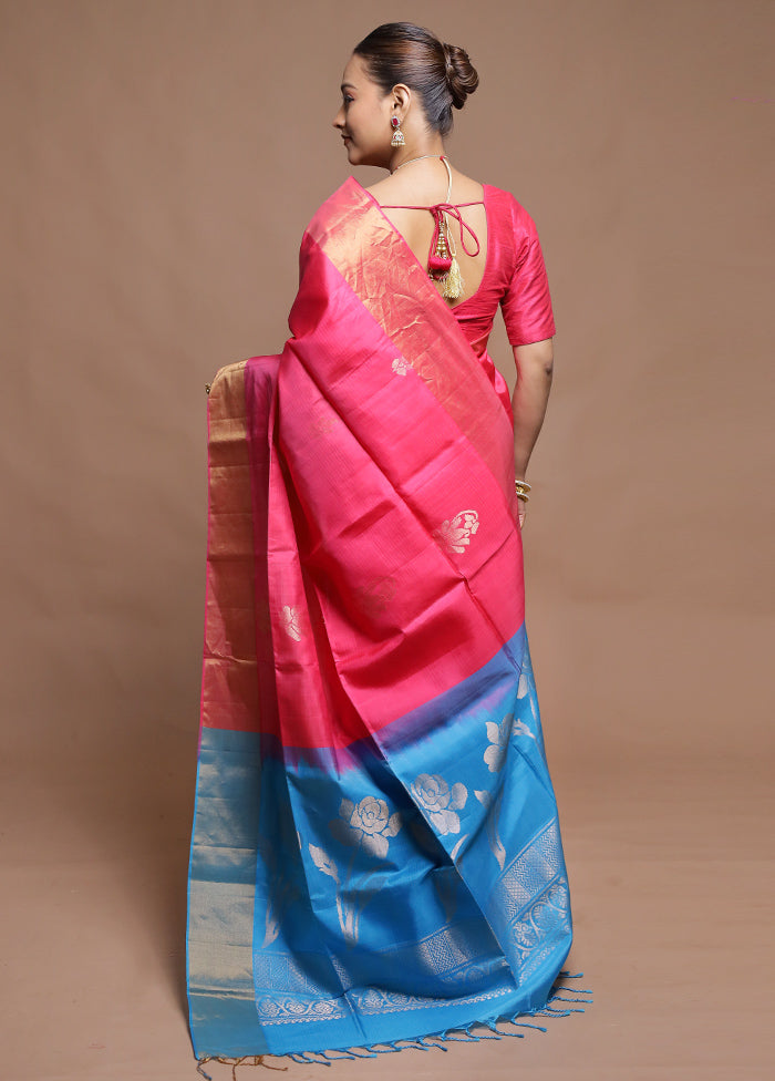 Pink Handloom Kanchipuram Pure Silk Saree With Blouse Piece