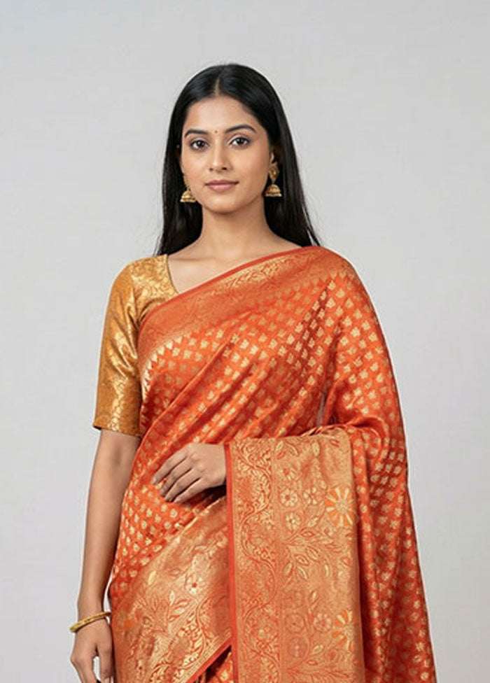 Red Dupion Silk Saree With Blouse Piece