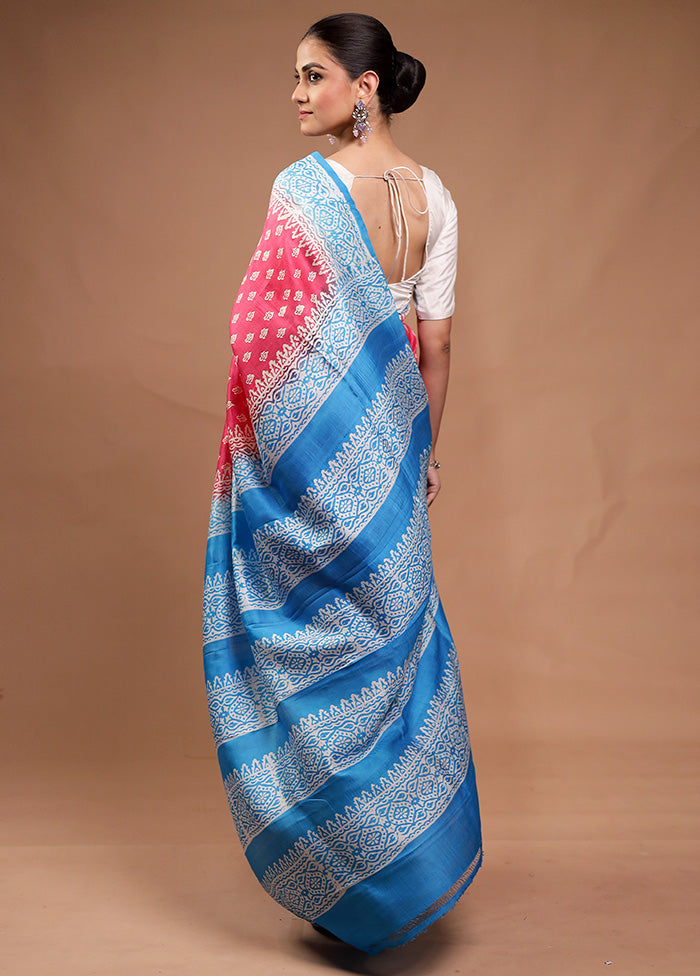 Pink Printed Silk Saree Without Blouse Piece