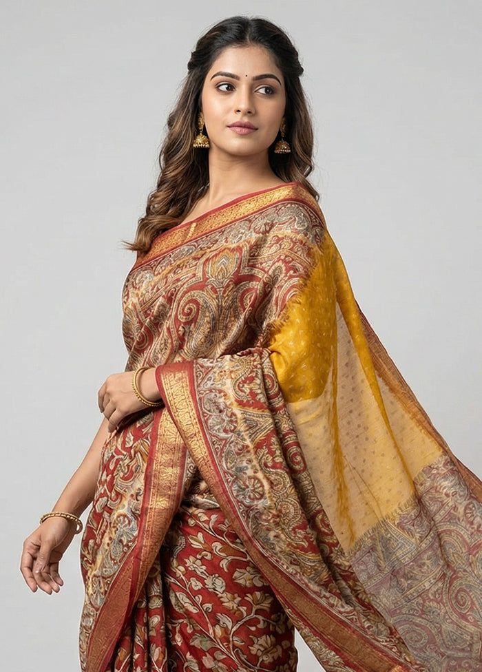 Yellow Printed Pure Silk Saree Without Blouse Piece