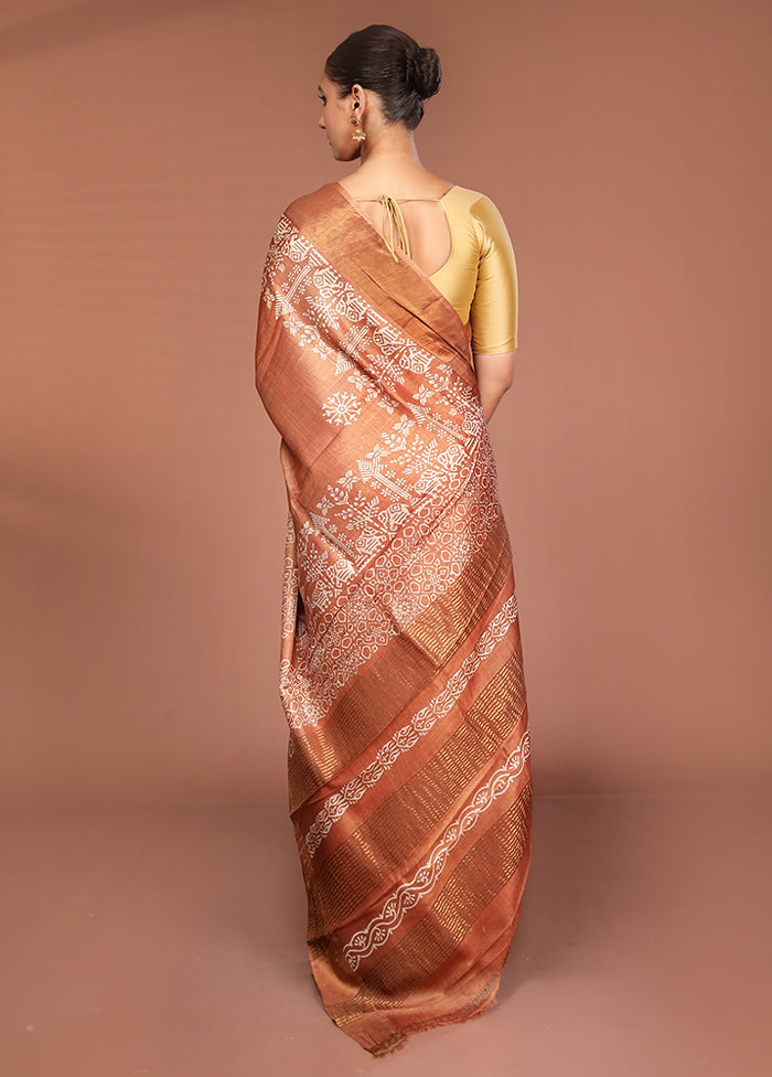 Brown Tussar Silk Saree With Blouse Piece