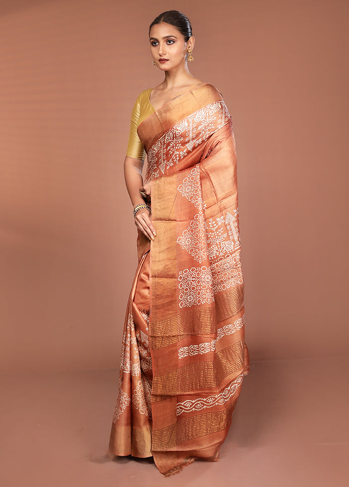 Brown Tussar Silk Saree With Blouse Piece