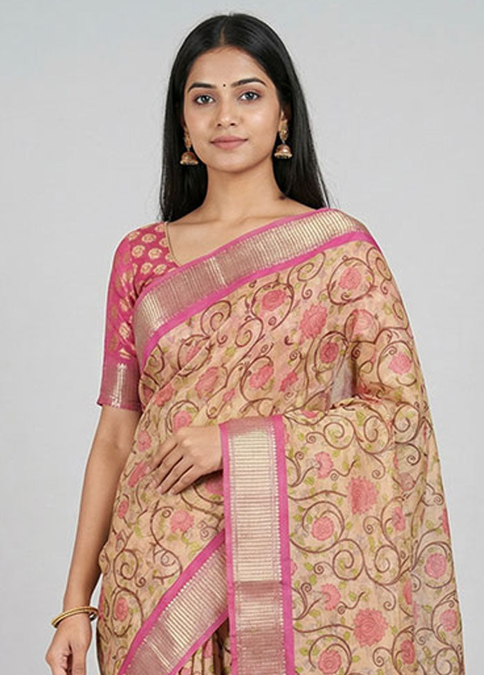 Cream Tussar Silk Saree With Blouse Piece