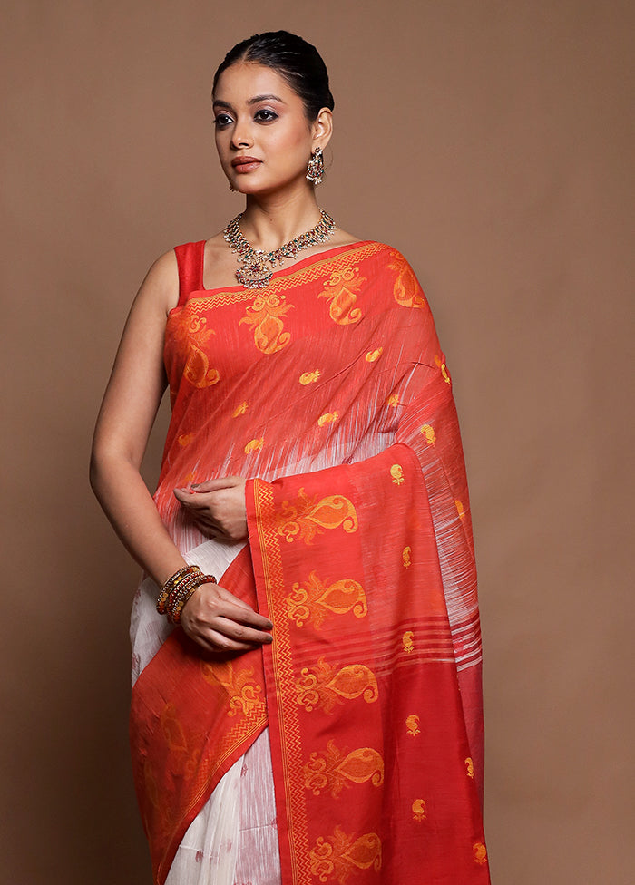 Red Cotton Saree With Blouse Piece
