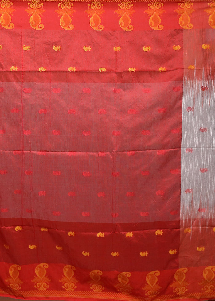 Red Cotton Saree With Blouse Piece