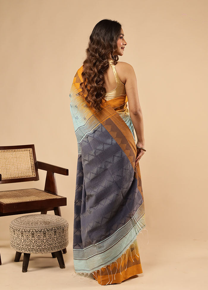 Green Khadi Cotton Saree With Blouse Piece