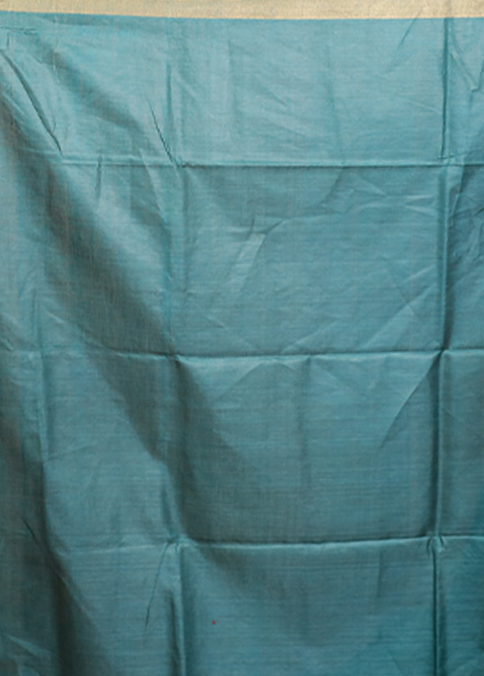 Green Handloom Tussar Pure Silk Saree With Blouse Piece