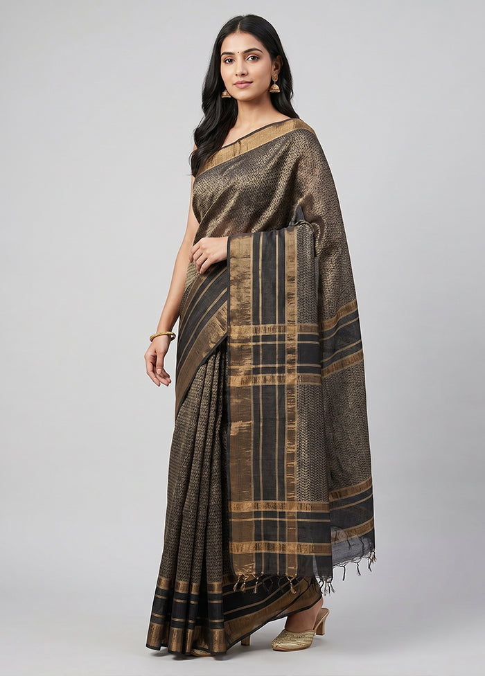 Black Tussar Silk Saree With Blouse Piece