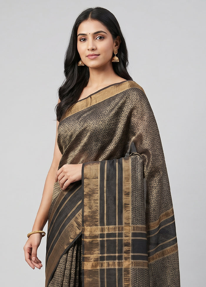 Black Tussar Silk Saree With Blouse Piece