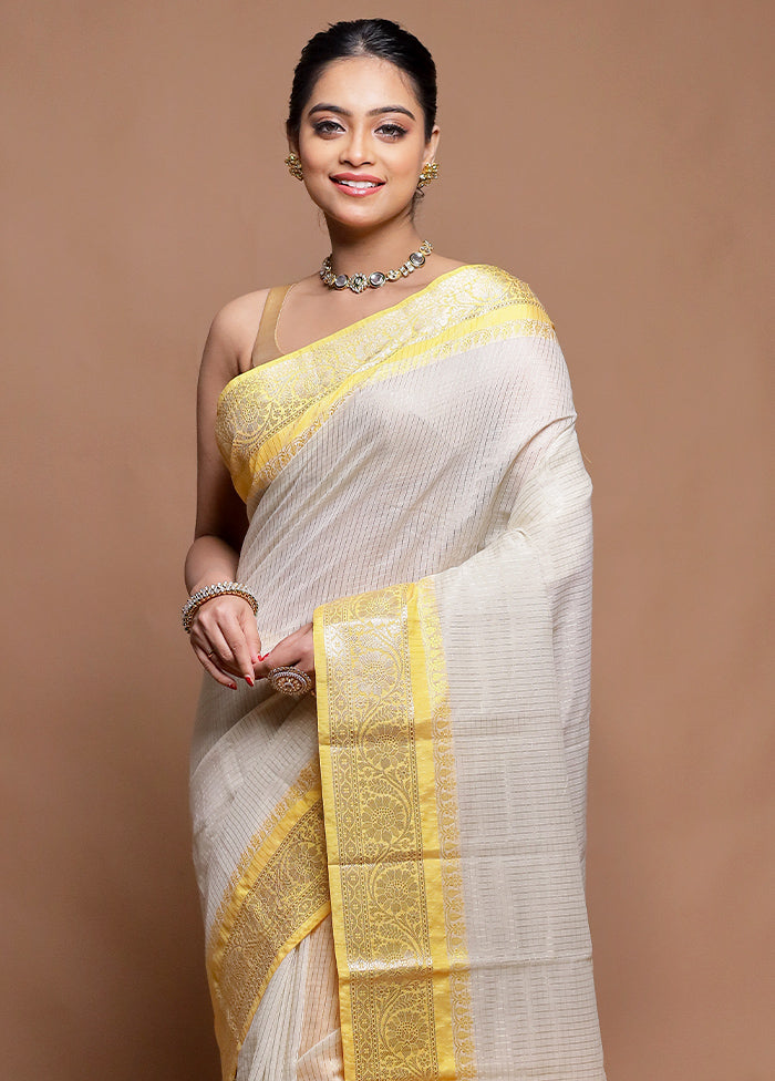 Cream Cotton Saree With Blouse Piece