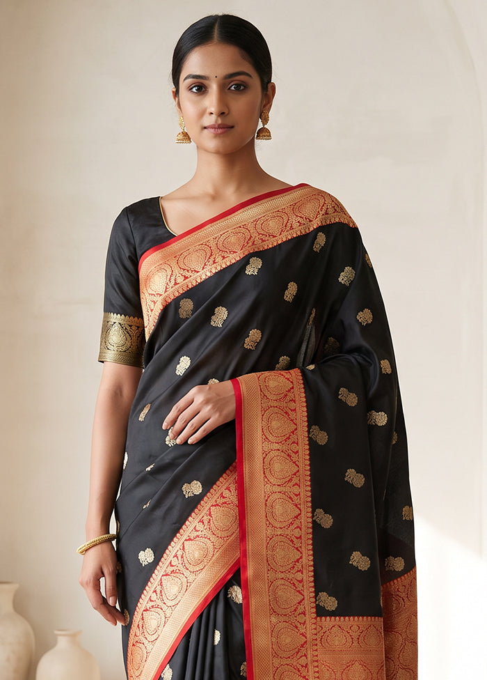 Black Katan Silk Saree With Blouse Piece