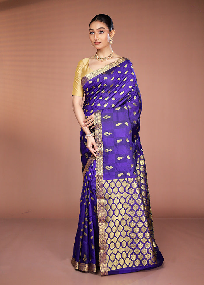 Blue Kanjivaram Silk Saree With Blouse Piece