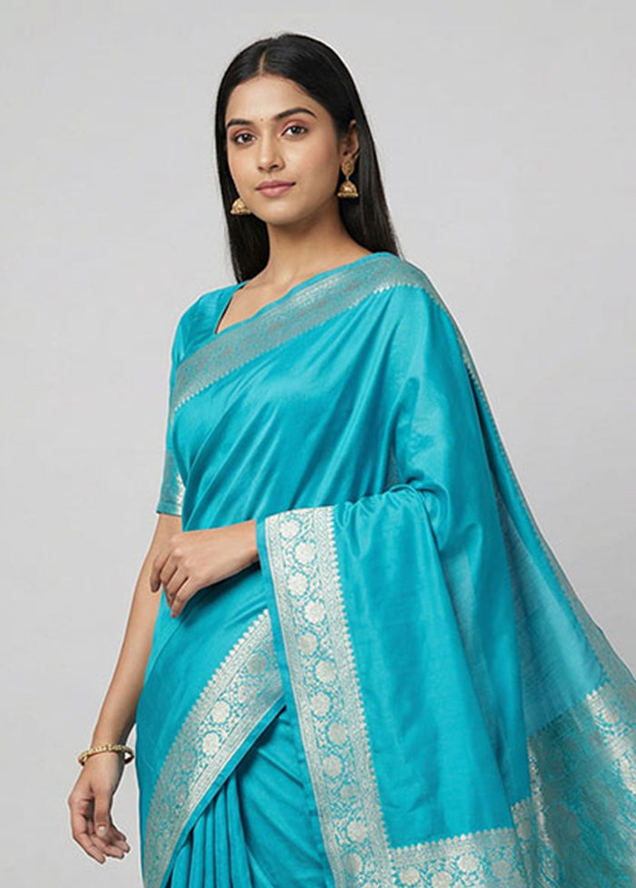 Blue Pure Cotton Saree With Blouse Piece
