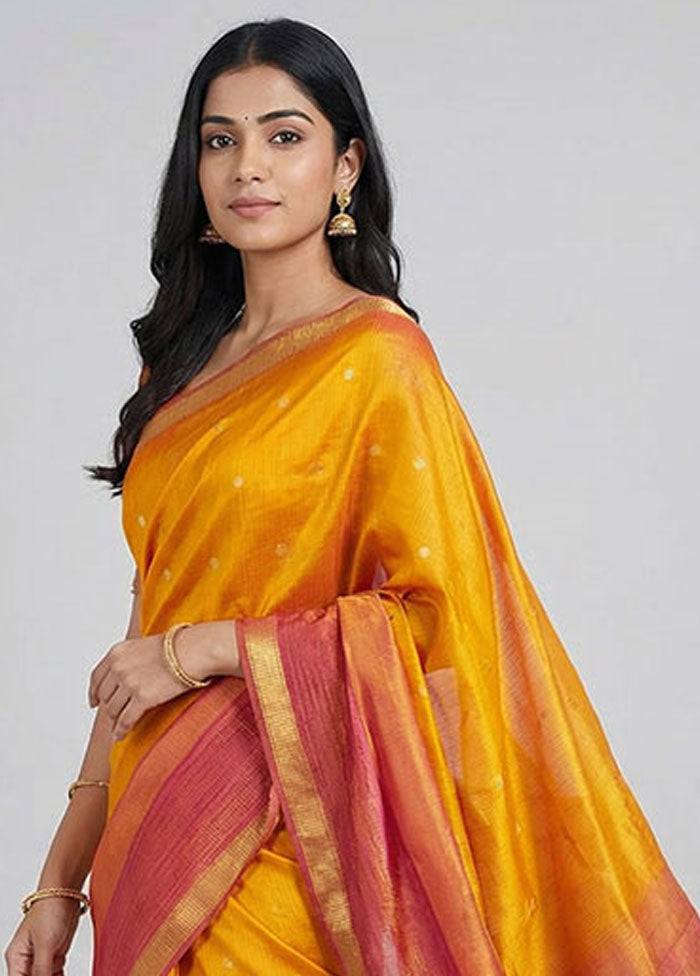 Yellow Handloom Kanjivaram Pure Silk Saree With Blouse Piece