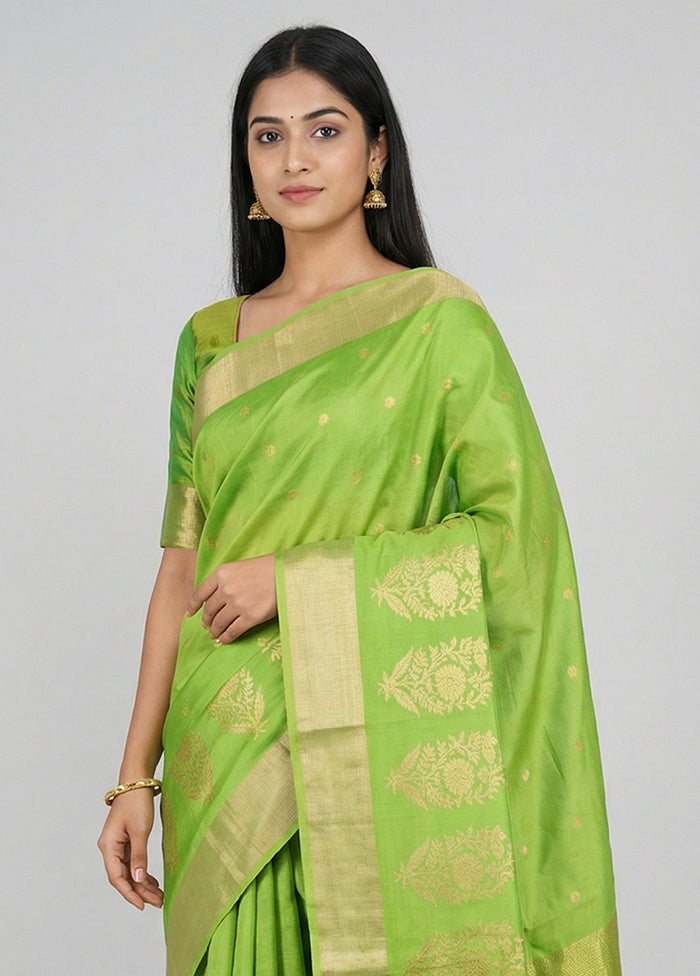 Green Handloom Chanderi Pure Silk Saree With Blouse Piece
