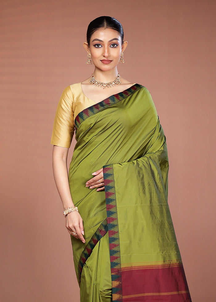 Green Kanjivaram Silk Saree With Blouse Piece
