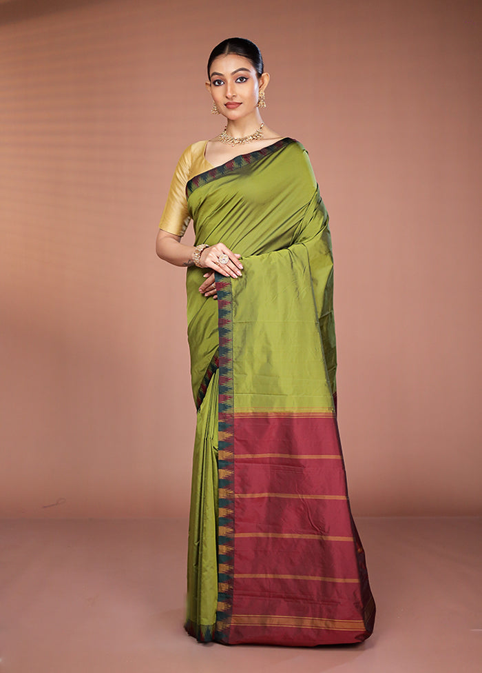 Green Kanjivaram Silk Saree With Blouse Piece