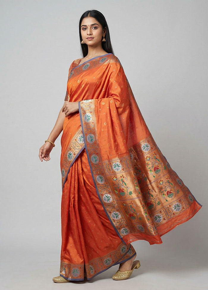 Rust Dupion Silk Saree With Blouse Piece